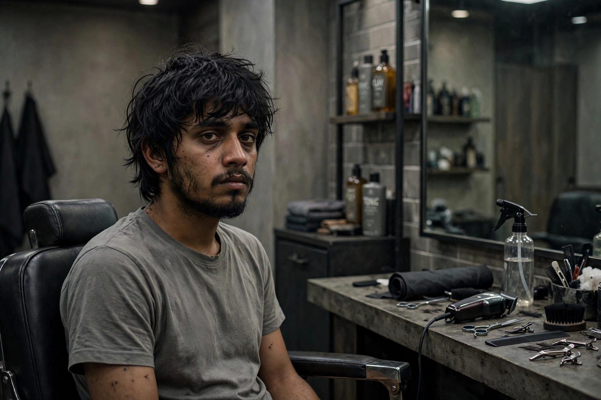 Man with dull, unkempt hair before a haircut